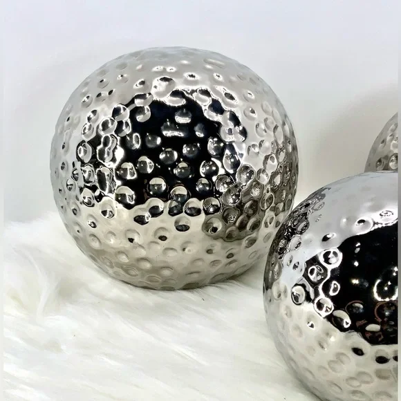 Torre & Tagus Decor Hammered Ceramic Decor Balls, Chrome, Set of Three (3) - Picture 6 of 8